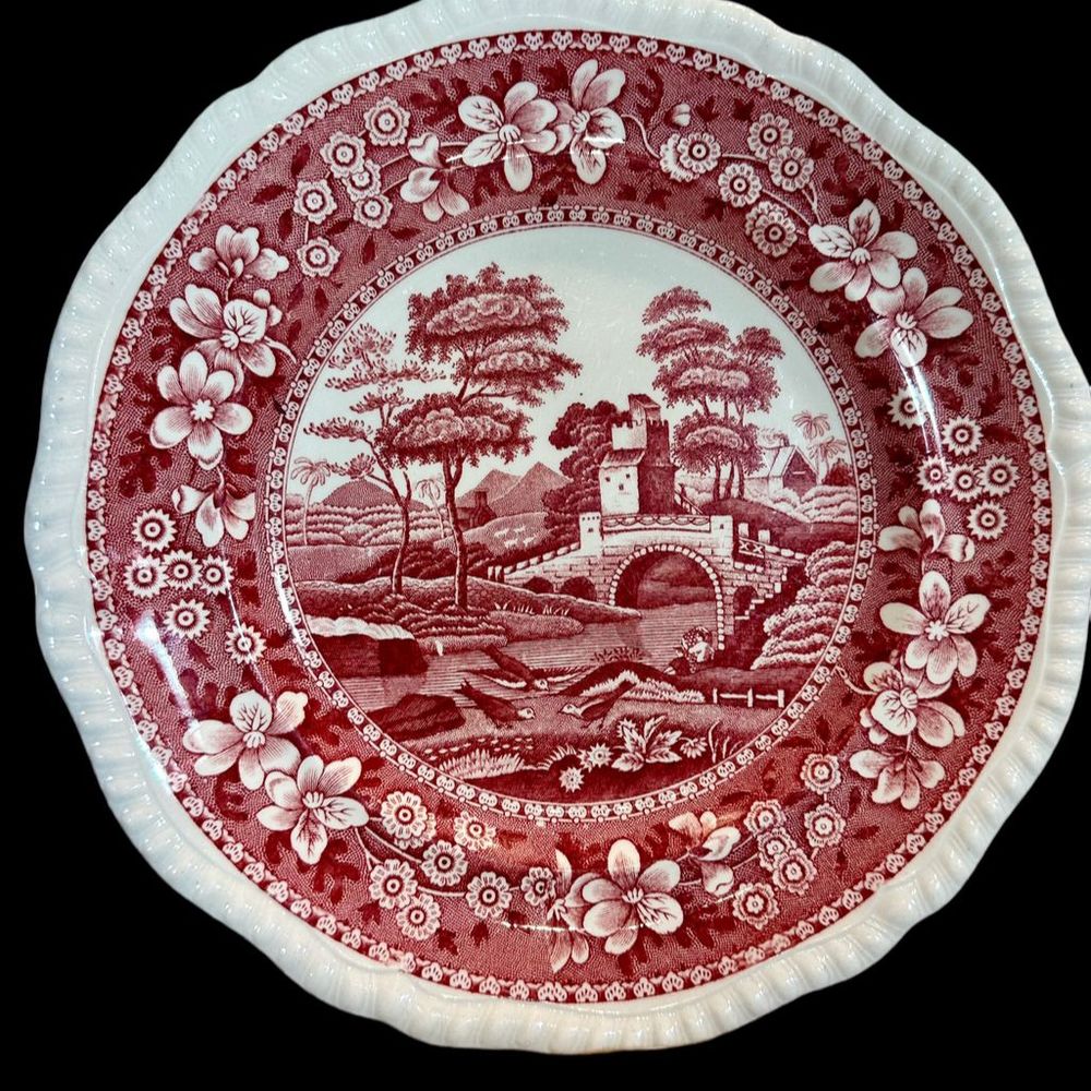 1950's Copeland Spode Tower Red 9.5" Transfer Ware, Ironstone Decorative Plate - Picture 2 of 13